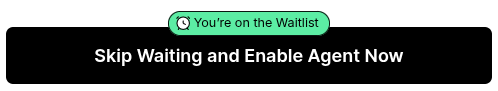 JobRight AI Agent showing a "You're on the Waitlist" badge above a "Skip Waiting and Enable Agent Now" button
