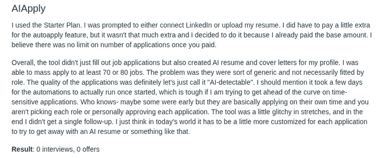 Reddit post: 70 to 80 auto-applications, generic and AI-detectable, zero interviews