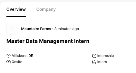 JobRight showing a Mountaire Farms internship posted "3 minutes ago"